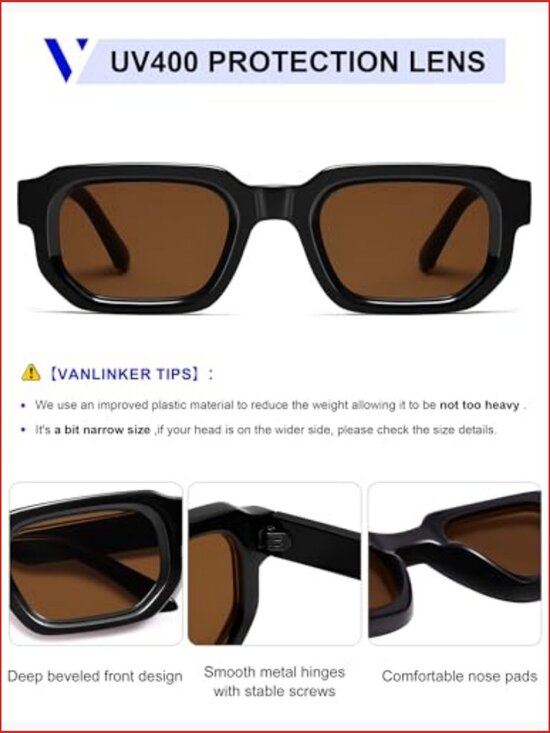 Vintage Trendy Square Chunky Rectangle Sunglasses UV400